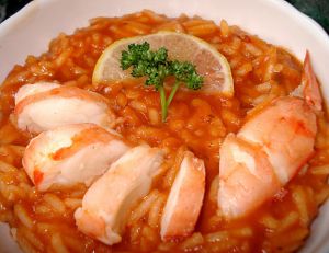 Recette Gambas tigrée sur Risotto de Tomate