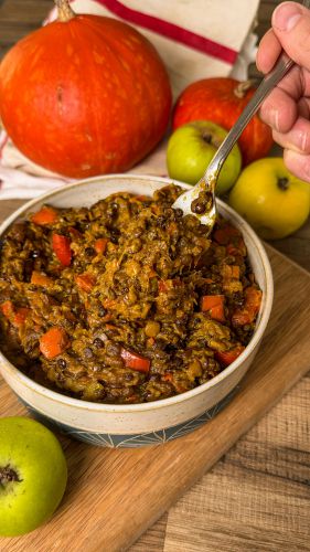 Recette Curry de potimarron et poivron aux lentilles