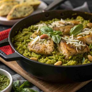 Recette Pesto Chicken Rice One Pot Dinner – Easy 30-Minute Meal