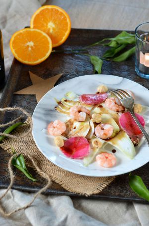 Recette Salade de fenouil, crevettes, sauce agrumes et balsamique