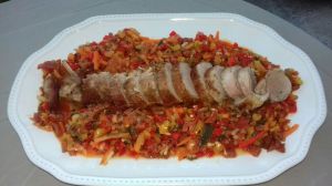 Recette Filet mignon de porc et poêlée de légumes méditerranéens au chorizo