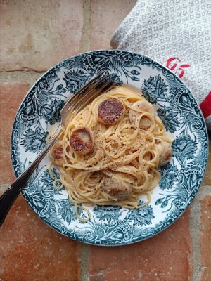Recette Spaghetti carbonara au boudin blanc