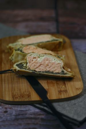 Recette Saumon en croûte au pesto d’épinards et fromage frais