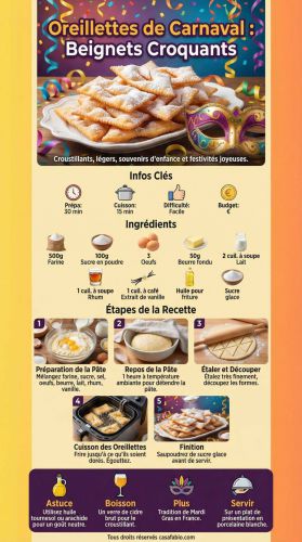 Recette Oreillettes de Carnaval : beignets Croquants