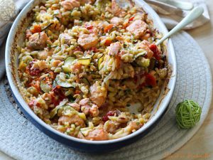 Recette Orzo aux légumes & saumon au four