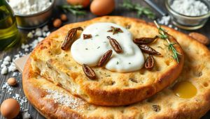 Recette Focaccia garnie à la burrata et aux anchois : recette savoureuse