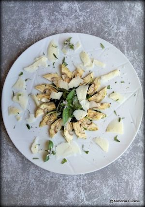 Recette Salade verte aux artichauts crus / ensalada verde con alcachofas crudas