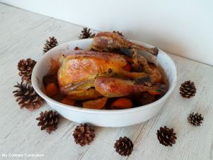 Recette Pintade aux clémentines, figues et dattes (en papillotte) (Guinea fowl with clementines, figs and dates (in foil))