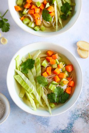 Recette Bouillon aux légumes, pâtes et gingembre