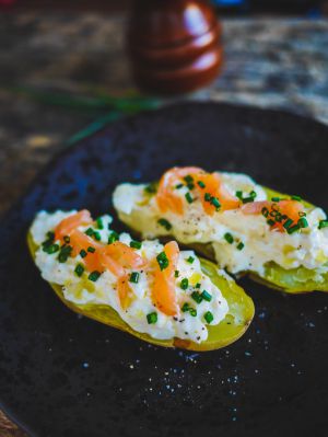 Recette Toast de pommes de terre, crème et saumon fumé