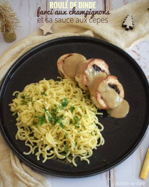 Recette Roulé de dinde farci aux champignons et sa sauce aux cèpes