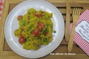 Recette Boulgour aux champignons, petits-pois, tomates cerises et curcuma