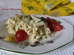 Recette Gratin de pâtes aux brocolis, fromage et ail confit