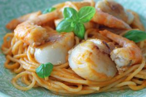 Recette Spaghetti aux fruits de mer à la plancha et cognac