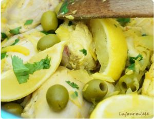 Recette Tajine de poulet au citron et olive vertes