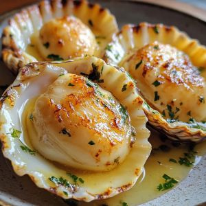 Recette Délicieuses Coquilles Saint-Jacques au Beurre d’Ail Savoureux