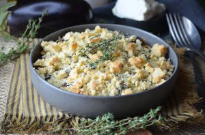 Recette Crumble d'aubergine, chèvre et miel