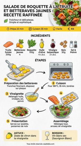 Recette Salade de roquette à la truite et betteraves jaunes : recette raffinée
