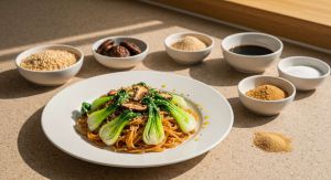 Recette Nouilles sautées au bok choy et shiitake : recette végétarienne facile en 20 minutes