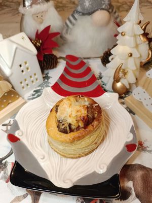 Recette Vols au vent au poulet, lard fumé et marrons