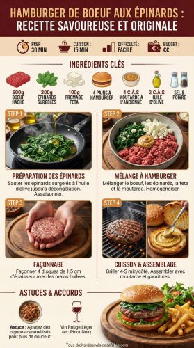 Recette Hamburger de boeuf aux épinards : recette savoureuse et originale