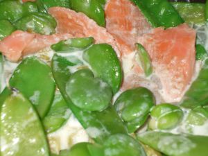 Recette Petit Plat De Légumes Rapide Et Savoureux : Poêlée De Fèves Au Saumon