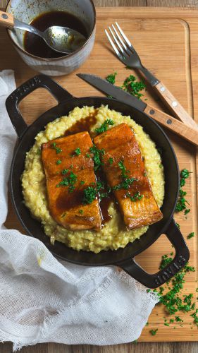 Recette Risotto au parmesan et truite au sirop d’érable