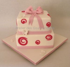 Recette Gâteau d'anniversaire "rose et blanc" en pâte à sucre
