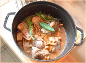 Recette Pluma de porc en cocotte à la vigneronne...avec des girolles car c'est la saison !