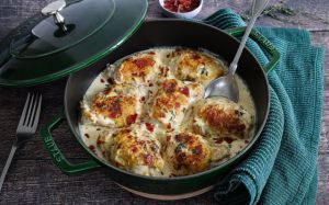 Recette Poulet mijoté à la crème de parmesan et jambon de Parme