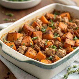 Recette Ground Turkey Sweet Potato Bake – Healthy Casserole