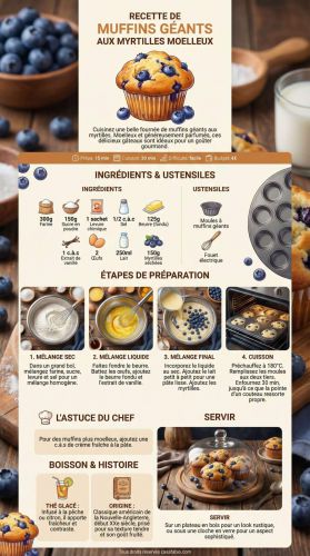 Recette Muffins géants aux myrtilles moelleux