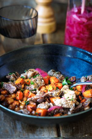 Recette Salade de boeuf aux légumes rôtis