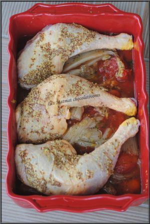 Recette Cuisses de poulet à la moutarde et ses légumes au four