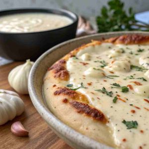 Recette White Garlic Pizza Sauce – Creamy Alfredo Style