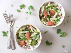 Recette Salade de fenouil au pamplemousse et marinade de légumes aux graines