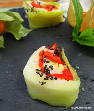 Recette Sushis au poireau /riz curcuma / magret de canard / fromage / poivrons