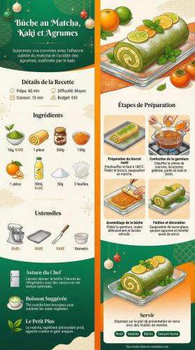 Recette Bûche au matcha, kaki et agrumes