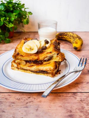 Recette Brioche perdue au caramel, banane chocolat