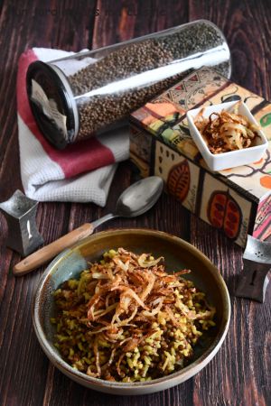 Recette Riz et lentilles aux oignons frits