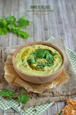 Recette Houmous de pois cassés {coriandre & graines de chanvre} #vegan