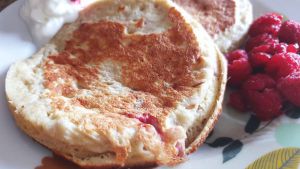 Recette Pan-cakes amande-banane et framboises
