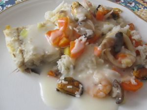 Recette Colin/fruits de mer /légumes et riz basmati