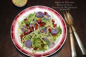 Recette Salade chaude de pissenlits, bleues d'Artois et saucisse de Montbéliard