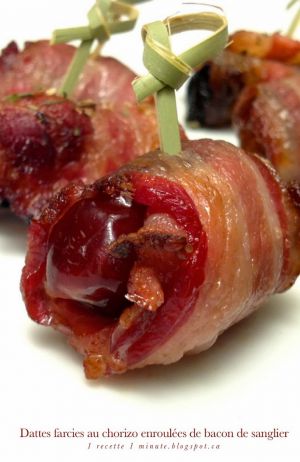 Recette Dattes farcies au chorizo enroulées de bacon de sanglier