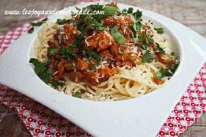 Recette Spaghetti à la bolognaise aux saucisses de poulet et lentilles