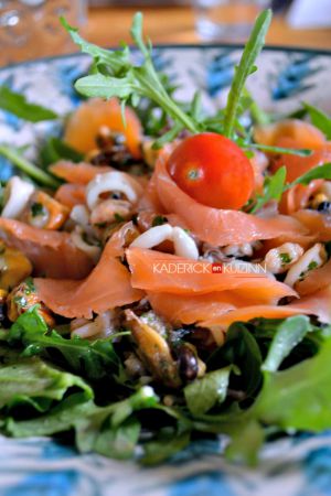 Recette Salade mer – Salade tiède saumon, fruits de mer grillés à la plancha