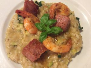 Recette Risotto courgette, thon et gambas