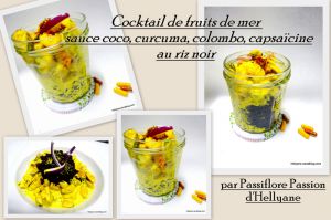 Recette Cocktail de fruits de mer en sauce coco curcuma, colombo, capsaïcine et riz noir