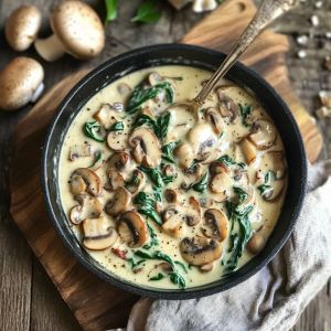 Recette Découvrez la Délicieuse Crème d’Épinards et Champignons : Recette Végétarienne Réconfortante et Savoureuse